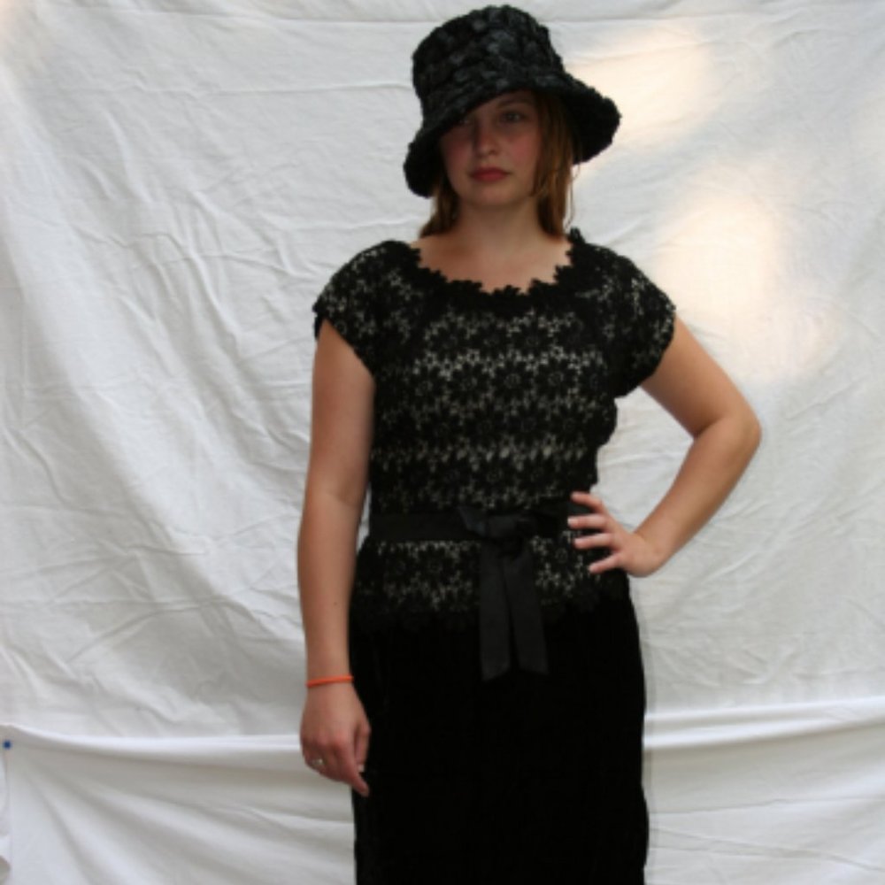 1960's Black Lace and Black Velvet Dress